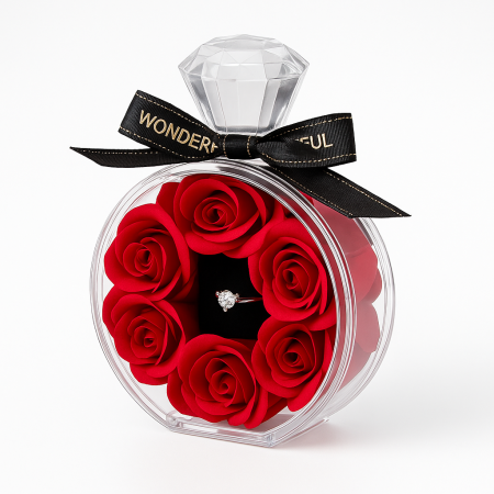 Cutie Cadou cu 7 Trandafiri din Sapun si Cutiuta Bijuterii cu Inel 14x10.5 cm [2]