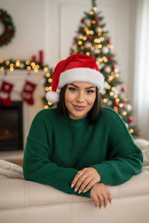 Caciula Mos Craciun din plus rosu cu margine alba si pompon [1]