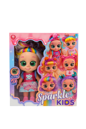 Papusi si accesorii - Papusa Sparkle Kids cu Ochisori 5D si Par Curcubeu – 30x30 cm