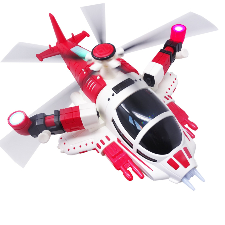 Elicopter jucarie Fighter High-Speed cu lumini LED si muzica, elice rotativa, mers auto cu evitare obstacole, rosu/alb [2]