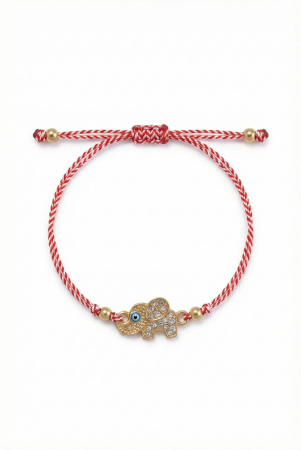 Set 12 Bratari Martisor cu Elefantel Auriu, Strasuri si Ochi Protector, Snur Rosu, 20x11 cm [1]