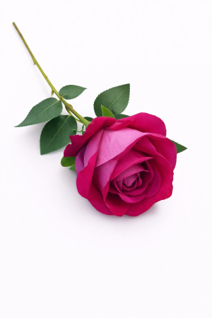 Trandafir artificial fucsia cu petale catifelate si frunze 46 cm calitate superioara [1]