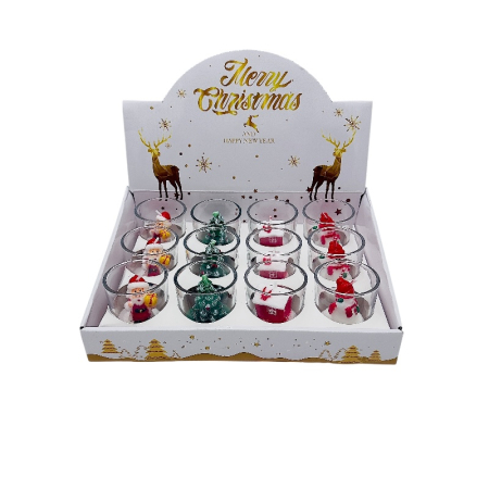 Articole de Craciun Engros - Set 12 suporturi lumanari Craciun din sticla, model Mos Craciun si Brad, decoratiuni festive pentru masa si cadouri de iarna