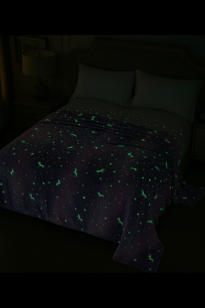 Patura Cocolino Fosforescenta 200x230 cm, 1 KG – Mov Lila cu Unicorni, Pufoasa [1]