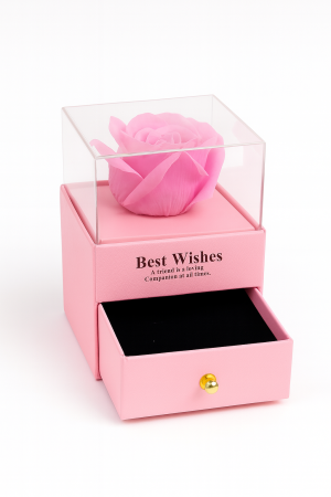 Trandafir din Sapun Parfumat in Cutie cu Sertar si Cupola, Cadou Elegant cu Punga, 10x8x7 cm [1]
