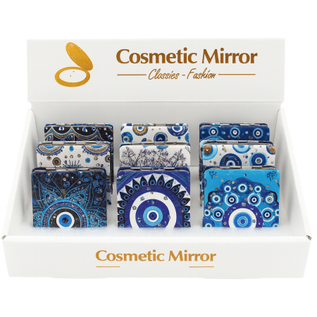 Ingrijire personala si cosmetice Engros - Set 12 oglinzi cosmetice 2 in 1 – model Ochiul Albastru, culori mix