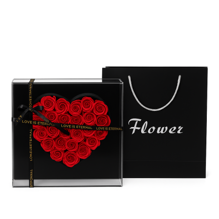 Cutie 33 Trandafiri din Sapun Rosii in Forma de Inima 29x29 cm cu LED Premium [3]