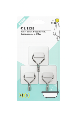 Set 3 cuiere adezive W.Store, 1.5 kg, inox, fixare usoara, design modern [1]