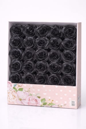 Aranjamente florale - Set 30 trandafiri artificiali cu sclipici negru in cutie decorativa