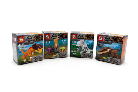 Set 4 Mini Dinozauri Puzzle Tip Lego – Cutii 7x7 cm, Construibile, Cadou pentru Copii 6-12 Ani [1]