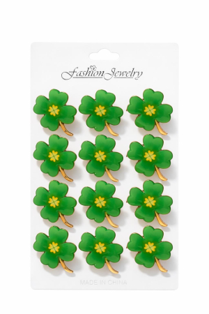 Martisoare - Set 12 brose martisor trifoi verde norocos 15x9cm