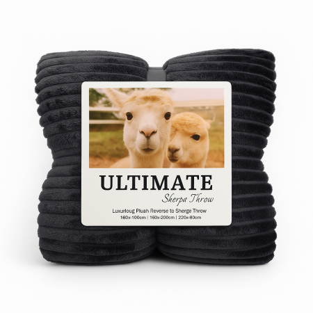 Patura Pufoasa Cocolino cu Sherpa 200x230 cm – Gri Inchis, Model Ribbed [1]