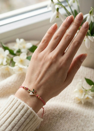 Set 12 Bratari Martisor Ghiocel cu Buburuza si Stras, Snur Rosu Reglabil, 20x11 cm [2]