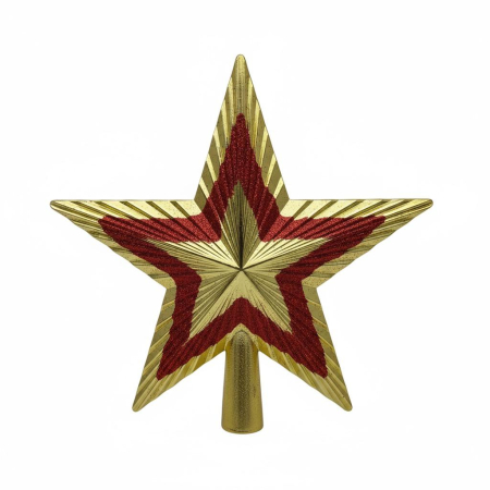 Varf brad stea aurie cu model rosu pentru decoratiuni Craciun, 19.5x19.5cm [2]