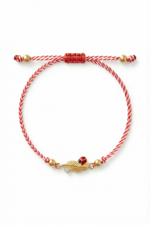 Set 12 Bratari Martisor Frunza Aurie cu Buburuza Snur Alb Rosu [1]