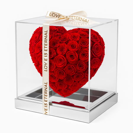 Cutie Premium cu 180 Trandafiri Criogenati Inima 3D 30x25x19 cm Love Eternal [1]