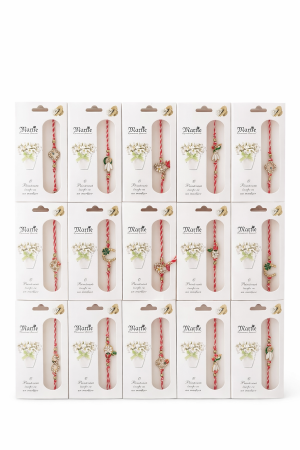 Bratara Martisor - Set 30 Martisoare cu Snur Traditional si Charm Metalic, 1 Martie 11x6 cm