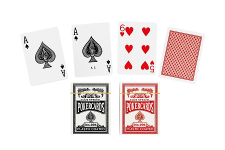 Jocuri Clasice - Set 2 Pachete Carti de Joc Poker Plastic Coated, Rosu si Negru, Calitate Premium