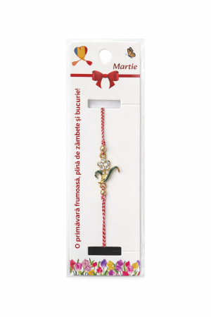 Martisoare - Set 12 bratari martisor cu floare metalica si petale din strasuri, snur reglabil