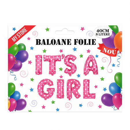 Set baloane folie IT'S A GIRL roz 40 cm, 8 litere, decor botez si gender reveal [1]