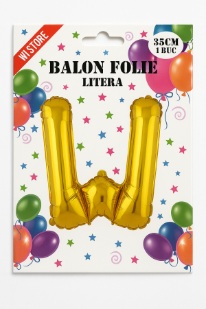 Balon folie litera W auriu, 35 cm, decor aniversar si petreceri, 1 buc [1]