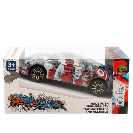 Mașinuță sport graffiti roșu-albastru cu dinozauri, muzică și lumini 3+ [1]