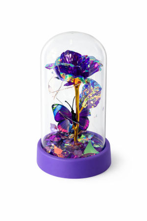 Cupola cu trandafir Royal Purple, fluture decorativ, LED, 15 x 9 cm [1]