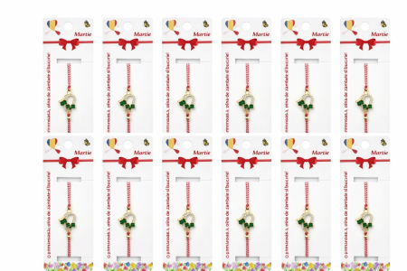 Set 12 bratari martisor cu inimioara si trifoi verzi, snur reglabil rosu-alb [4]