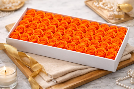 Set 50 Trandafiri de Sapun Parfumati in Cutie Eleganta Cadou 44x23 cm Portocaliu [2]