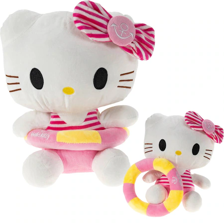 Jucarii de plus - Pisicuta Plus Roz 27 cm cu Colac – Jucarie Kawaii, Pufoasa, Cadou Adorabil