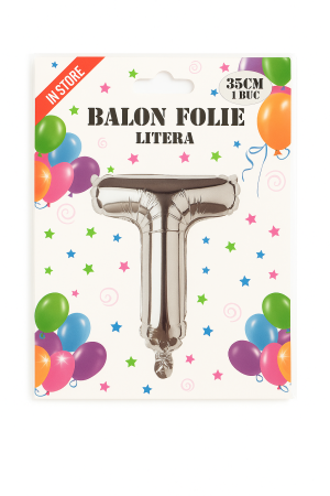 Balon folie litera T argintiu, 35 cm, decor aniversar si petreceri, 1 buc [1]