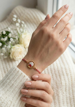 Set 12 bratari martisor cu buburuza rotunda, snur rosu alb, ambalate individual [2]