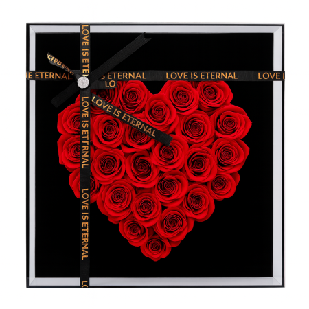 Idei de Cadouri Engros - Cutie 33 Trandafiri din Sapun Rosii in Forma de Inima 29x29 cm cu LED Premium