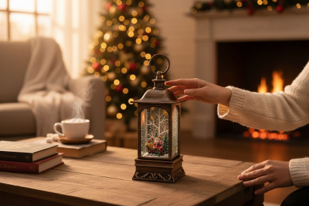 Felinar decorativ Craciun cu lumini LED si colinde, functional pe baterii si acumulator, 27.5x11.5x11.5cm [1]