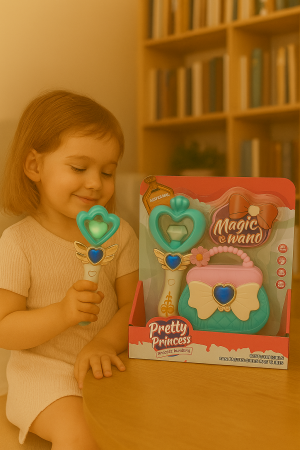 Set Pretty Princess cu bagheta magica inima si gentuta turcoaz-roz, jucarie pentru fetite 3+ ani, 25x21.5cm [1]