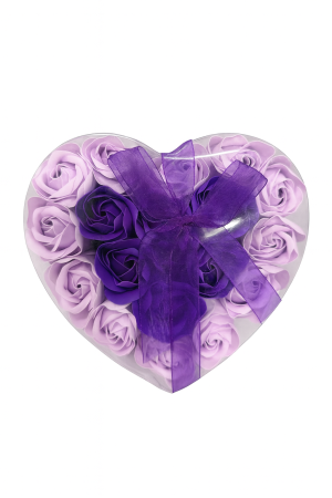 Cutie Inima cu 18 Trandafiri din Sapun Lila si Mov, Cadou Romantic Luxury 15x15 cm [2]