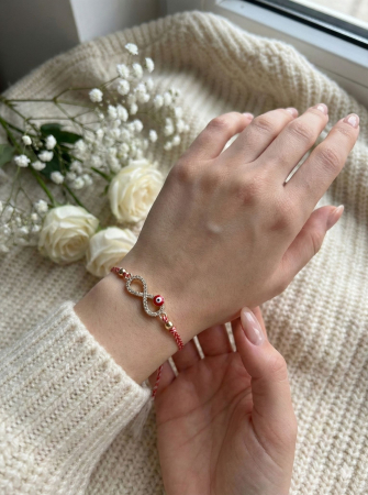 Set 12 bratari martisor cu simbol infinit si ochi norocos, snur reglabil rosu-alb [2]