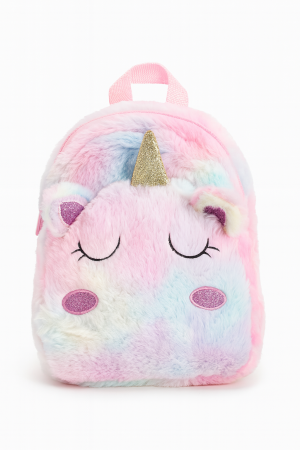 Jocuri si Jucarii - Rucsac plus Unicorn multicolor pentru copii, foarte moale, 20x18 cm, model cu corn auriu