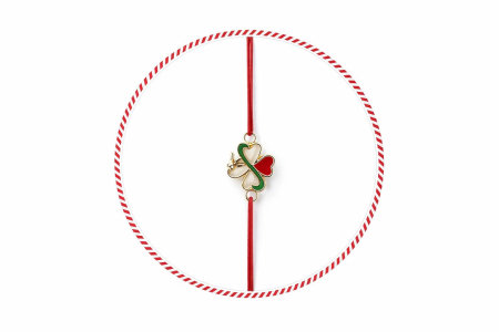 Set 24 bratari martisor cu snur rosu elastic, trifoi norocos cu inimioare [1]