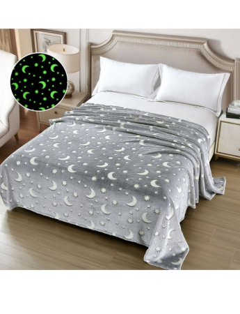 Paturi cocolino Engros - Patura Cocolino Fosforescenta 200x230 cm, 1 KG – Model Lună și Stele, Gri