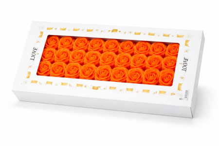 Aranjamente florale - Set 50 Trandafiri de Sapun Parfumati in Cutie Eleganta Cadou 44x23 cm Portocaliu