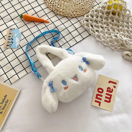 Geanta Pufos Cinnamoroll Fete, Model Kawaii cu Urechi 3D si Fundita, 25x20 cm [1]
