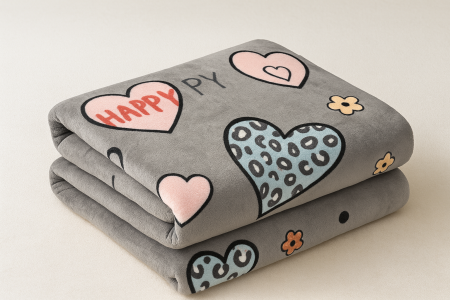 Patura Cocolino 200x230 gri cu inimioare si imprimeu leopard, pufoasa pat dublu [1]