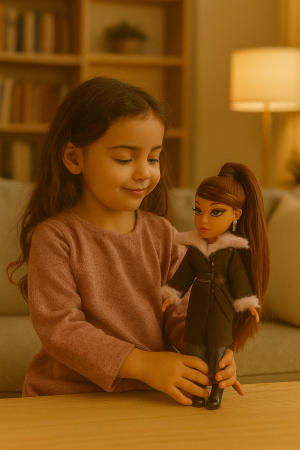 Papusa Brato Fashion cu palton de iarna, par lung saten si accesorii, 29.5x22.5 cm, jucarie fete 3+ ani [1]