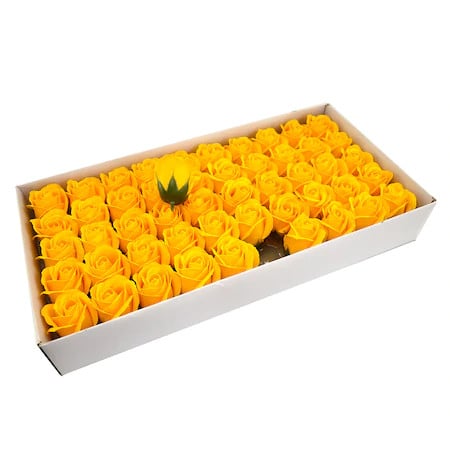 Articole pentru Casa Engros - Cutie 50 trandafiri galbeni din sapun – flori artificiale parfumate pentru cadouri si decor