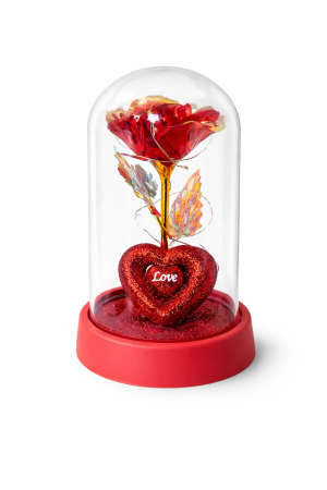 CUPOLA CU TRANDAFIR Royal Love, Inima Decorativa, LED Cald, Cadou Romantic Premium [1]