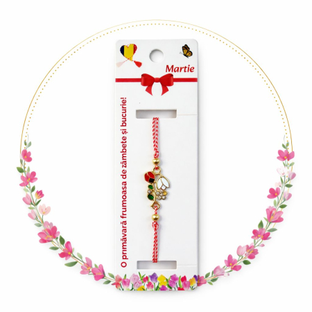 Set 12 bratari martisor cu ghiocel si buburuza, snur rosu alb, ambalate individual [3]