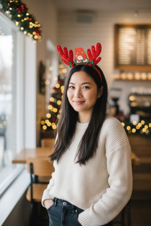 Bentita Craciun cu Cornite Decorate si Pompoane [1]