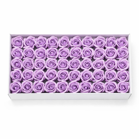 Aranjamente florale - Set 50 Trandafiri de Sapun Parfumati in Cutie Eleganta Cadou 44x23 cm Lila