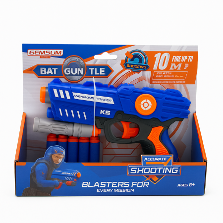 Baghete, Globuri si Arme de jucarie - Pistol jucarie cu bureti K5, blaster manual, include 10 proiectile, distanta 10 m